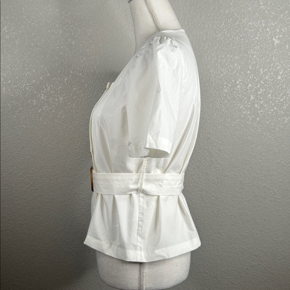 Dazy Elegant White Belted Women's Coastal Casual Business Career Top Size M New! - Picture 4 of 8